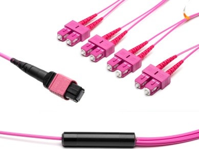 MTP® to 4x SC-Duplex Multimode OM4 Breakout cable | 8 Cores, MPO compliant, 50/125 µm, purple, 0.5 m - 100 m main product photo