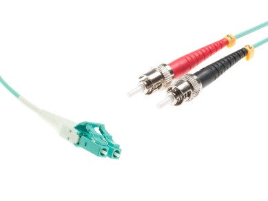 LC-Duplex to ST-Duplex UNIBOOT Multimode OM3 cable | 50/125 µm, aqua, Ø 2 mm, 0.5 m - 100 m main product photo