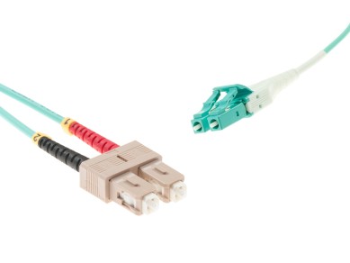 SC-Duplex to LC-Duplex UNIBOOT Multimode OM3 cable | 50/125 µm, aqua, Ø 2 mm, 0.5 m - 100 m main product photo