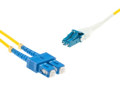 SC-Duplex to LC-Duplex UNIBOOT Singlemode cable | A1 9/125 µm, yellow, Ø 2 mm, 0.5 m - 100 m main product photo