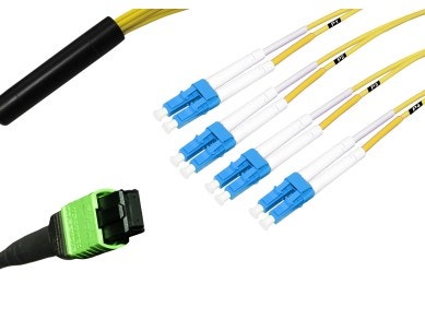MTP to 4x LC-Duplex A1 Breakout cable, 8 Cores, yellow, 0.5m