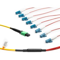 MTP&reg; APC to 8x LC-Simplex Singlemode Breakout cable | 8 Cores, MPO compliant, A1 9/125 &#181;m, yellow, 0.5 m - 100 m