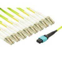 MTP&reg; to 8x LC-Duplex Multimode OM5 Breakout cable | 16 Cores, MPO compliant, 50/125 &#181;m, lime, 0.5 m - 100 m