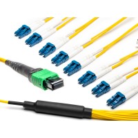 MTP&reg; APC to 8x LC-Duplex Singlemode Breakout cable | 16 Cores, MPO compliant, A1 9/125 &#181;m, yellow, 0.5 m - 100 m
