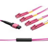 MTP&reg; APC to 4x LC-Duplex Multimode OM4 Breakout cable | 8 Cores, MPO compliant, 50/125 &#181;m, purple, 0.5 m - 100 m