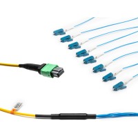 MTP&reg; APC to 8x LC-Simplex Singlemode Breakout cable | 8 Cores, MPO compliant, A1 9/125 &#181;m, yellow, 0.5 m - 100 m