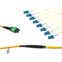 MTP&reg; APC to 8x LC-Simplex Singlemode Breakout cable | 8 Cores, MPO compliant, A1 9/125 &#181;m, yellow, 0.5 m - 100 m