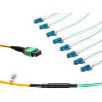 MTP&reg; APC to 8x LC-Simplex Singlemode Breakout cable | 8 Cores, MPO compliant, A1 9/125 &#181;m, yellow, 0.5 m - 100 m