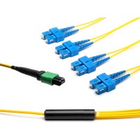 MTP&reg; APC to 4x SC-Duplex Singlemode Breakout cable | 8 Cores, MPO compliant, A1 9/125 &#181;m, yellow, 0.5 m - 100 m