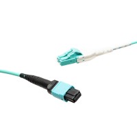 MTP&reg; APC to LC-Duplex Multimode OM3 cable | 16 Cores, MPO compliant, 50/125 &#181;m, aqua, 0.5 m - 100 m