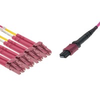 MTP&reg; to 4x LC-Duplex Multimode OM4 Breakout cable | 8 Cores, MPO compliant, 50/125 &#181;m, purple, 0.5 m - 100 m