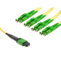 MTP® APC to 4x E2000 APC Singlemode Breakout cable | 8 Cores, MPO compliant, A1 9/125 µm, yellow, 0.5 m - 100 m MTP® APC to 4x E2000 APC Singlemode Breakout cable | 8 Cores, MPO compliant, A1 9/125 µm, yellow, 0.5 m - 100 m